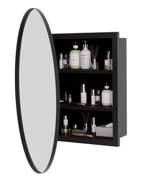 Ronde Badkamer Spiegelkast – Wandkast met Verstelbare Planken en Vooraf Gemonteerd