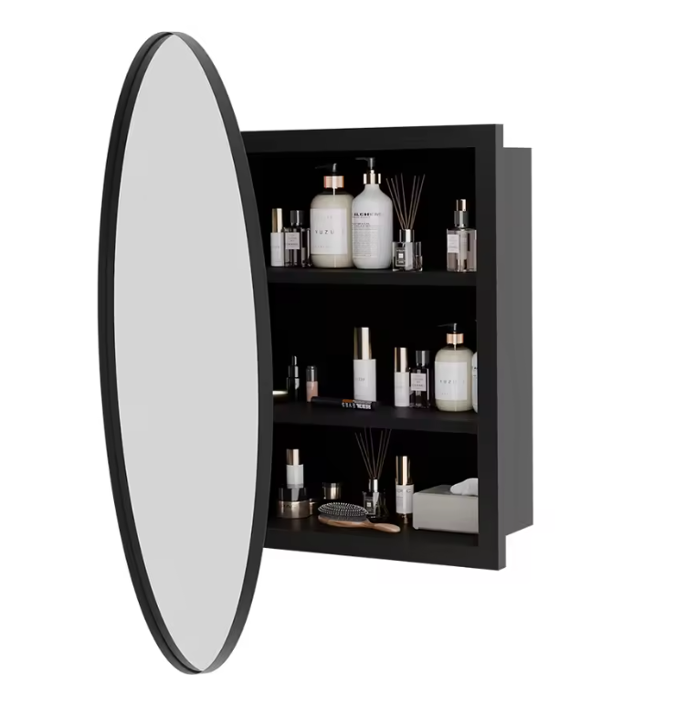 Ronde Badkamer Spiegelkast – Wandkast met Verstelbare Planken en Vooraf Gemonteerd