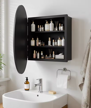 Ronde Badkamer Spiegelkast – Wandkast met Verstelbare Planken en Vooraf Gemonteerd