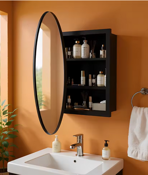 Ronde Badkamer Spiegelkast – Wandkast met Verstelbare Planken en Vooraf Gemonteerd