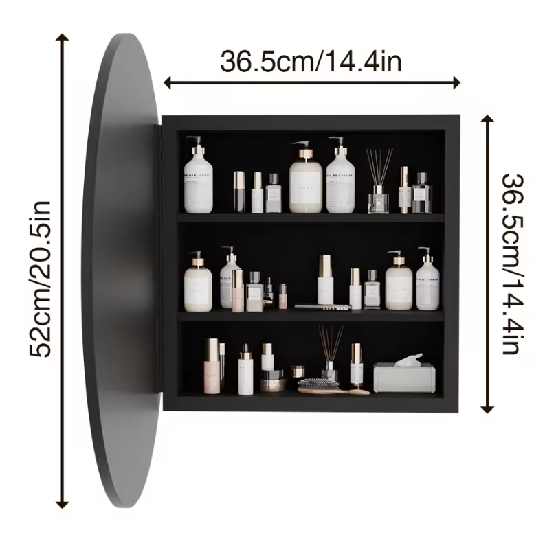 Ronde Badkamer Spiegelkast – Wandkast met Verstelbare Planken en Vooraf Gemonteerd
