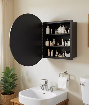 Ronde Badkamer Spiegelkast – Wandkast met Verstelbare Planken en Vooraf Gemonteerd