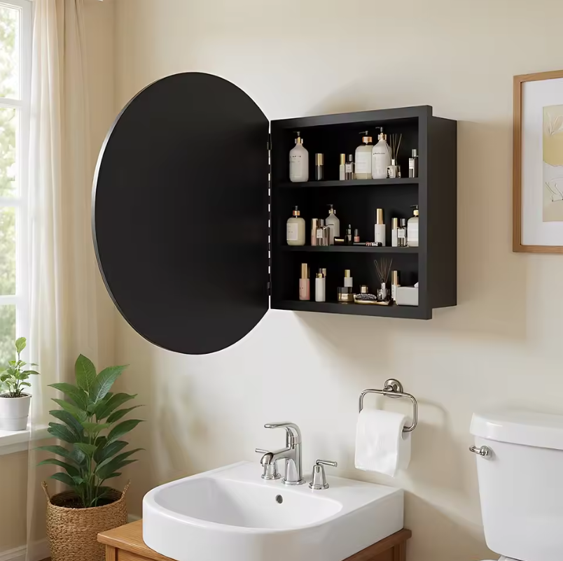 Ronde Badkamer Spiegelkast – Wandkast met Verstelbare Planken en Vooraf Gemonteerd