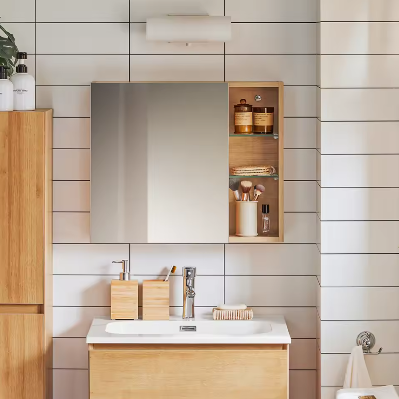 Witte Badkamer Spiegelkast – Hangkast met Spiegeldeur en Verstelbare Planken