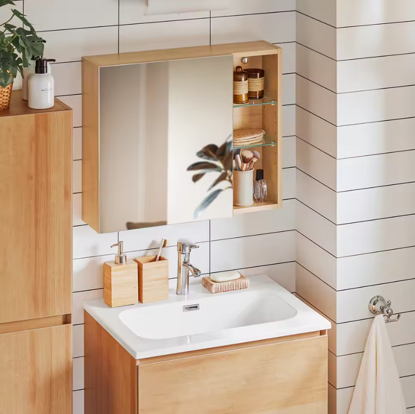 Witte Badkamer Spiegelkast – Hangkast met Spiegeldeur en Verstelbare Planken