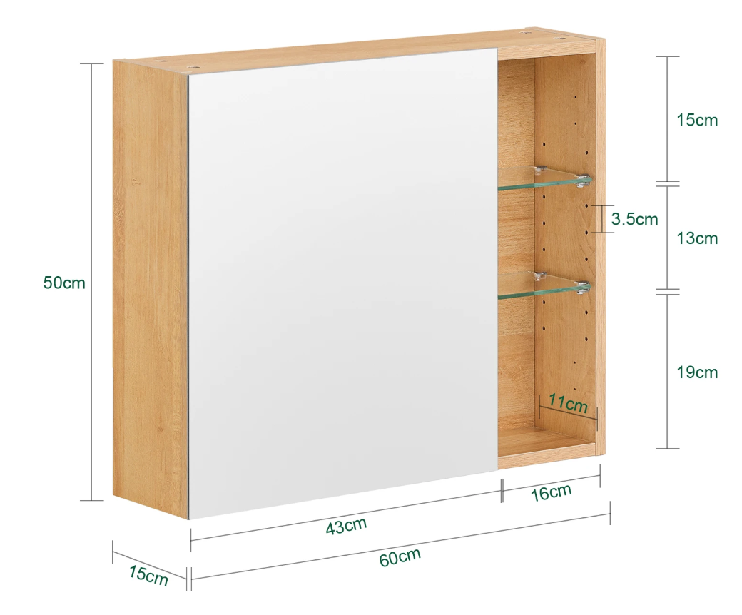 Witte Badkamer Spiegelkast – Hangkast met Spiegeldeur en Verstelbare Planken