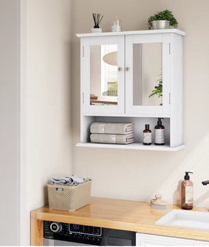 Witte Badkamer Spiegelkast – Wandkast met Verstelbare Plank en Open Vak