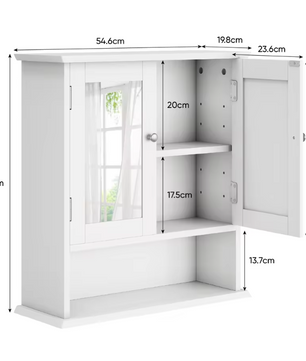 Witte Badkamer Spiegelkast – Wandkast met Verstelbare Plank en Open Vak