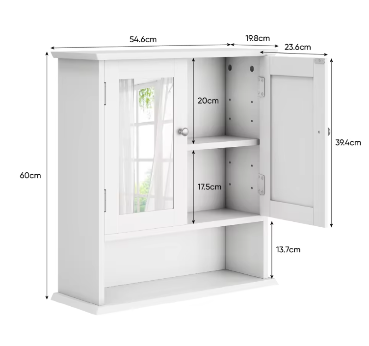 Witte Badkamer Spiegelkast – Wandkast met Verstelbare Plank en Open Vak