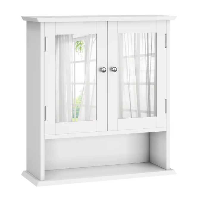 Witte Badkamer Spiegelkast – Wandkast met Verstelbare Plank en Open Vak