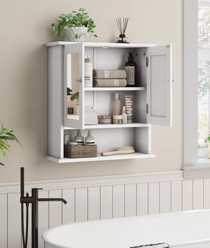 Witte Badkamer Spiegelkast – Wandkast met Verstelbare Plank en Open Vak