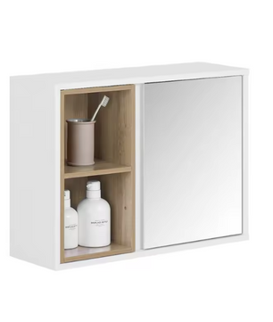 Badkamer Spiegelkast met Open Vakken – Hangkast met Spiegeldeur en Verstelbare Plank