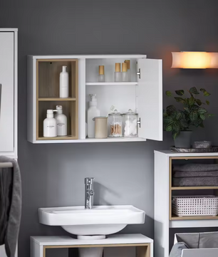 Badkamer Spiegelkast met Open Vakken – Hangkast met Spiegeldeur en Verstelbare Plank