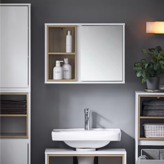 Badkamer Spiegelkast met Open Vakken – Hangkast met Spiegeldeur en Verstelbare Plank