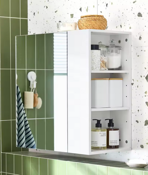 Witte Badkamer Spiegelkast – Hangkast met Spiegeldeur en Open Vakken