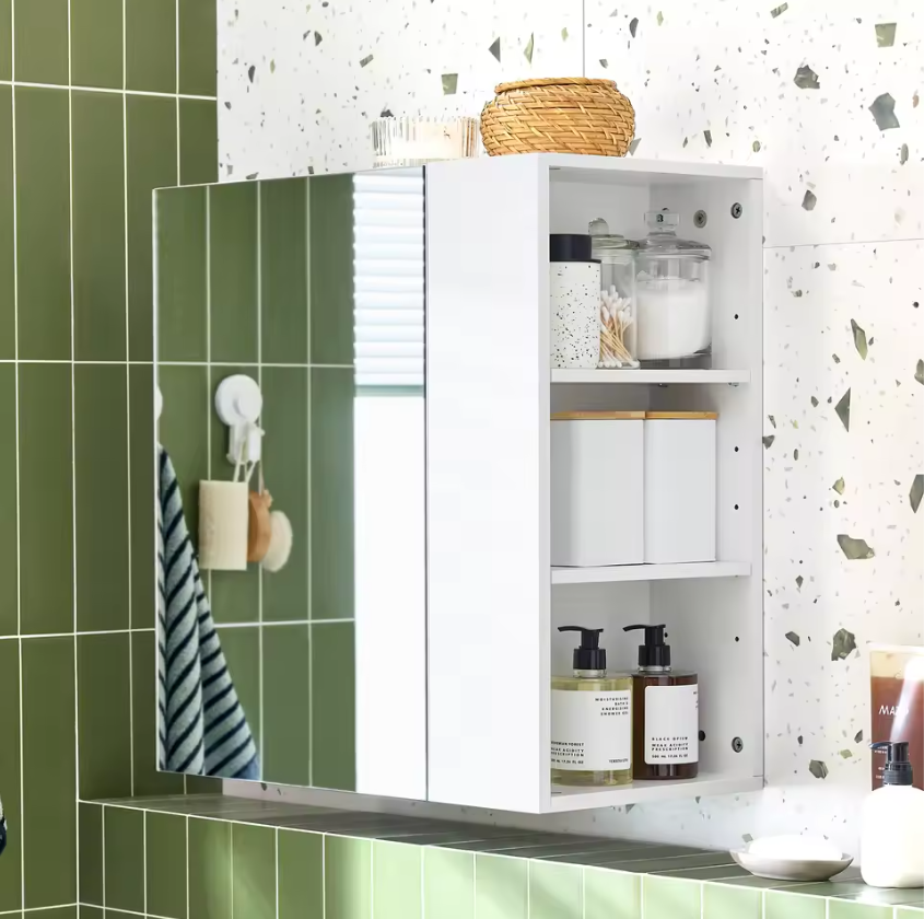 Witte Badkamer Spiegelkast – Hangkast met Spiegeldeur en Open Vakken