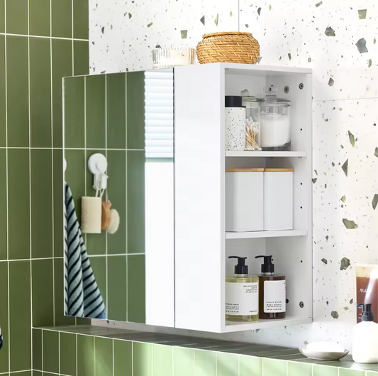 Witte Badkamer Spiegelkast – Hangkast met Spiegeldeur en Open Vakken