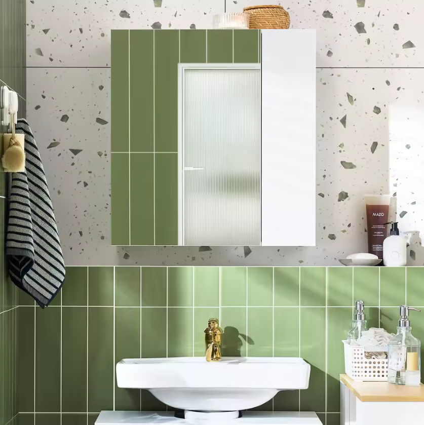 Witte Badkamer Spiegelkast – Hangkast met Spiegeldeur en Open Vakken