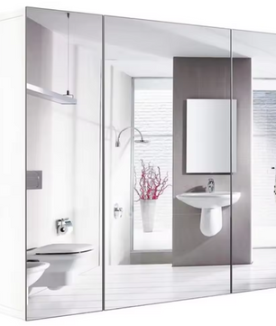 Witte Badkamer Spiegelkast – Wandkast met 3 Spiegeldeuren em Houten Opbergruimte