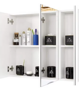 Witte Badkamer Spiegelkast – Wandkast met 3 Spiegeldeuren em Houten Opbergruimte