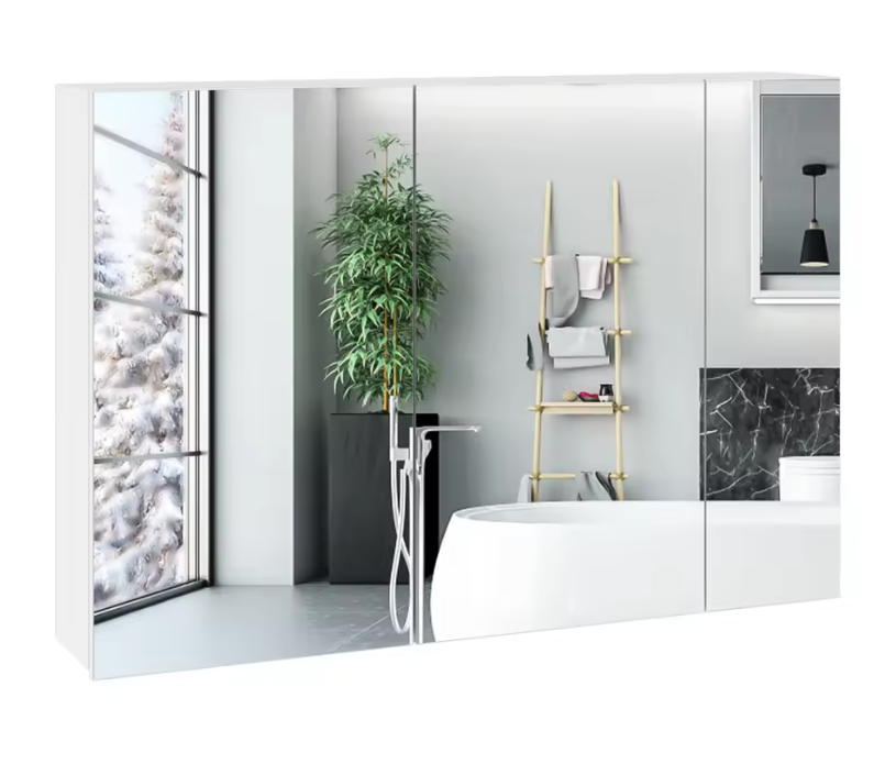 Witte Badkamer Spiegelkast – Wandkast met 3 Spiegeldeuren en Verstelbare Planken