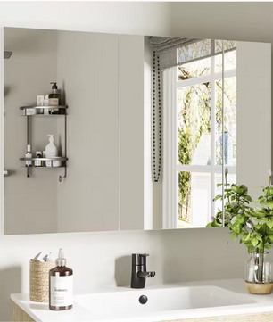 Witte Badkamer Spiegelkast – Wandkast met 3 Spiegeldeuren en Verstelbare Planken