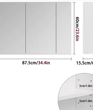Witte Badkamer Spiegelkast – Wandkast met 3 Spiegeldeuren en Verstelbare Planken