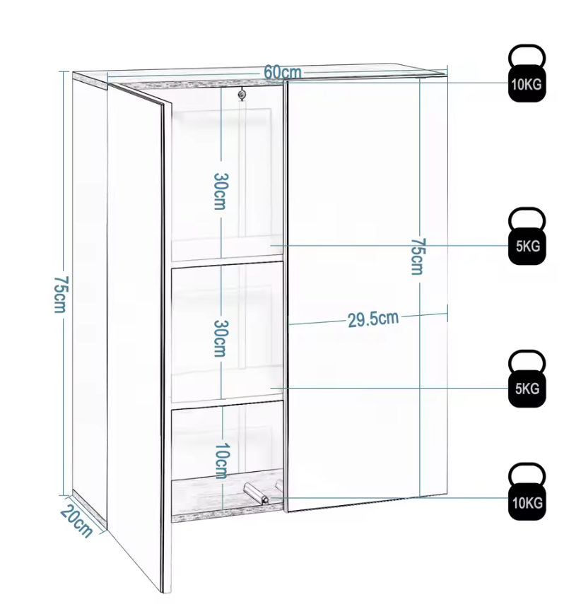 Badkamer Spiegelkast met Houten Accenten – Wandkast met Dubbele Deuren en Verstelbare Planken