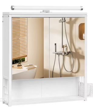 LED Badkamer Spiegelkast – Wandkast met Verstelbare Plank en Opbergbakken