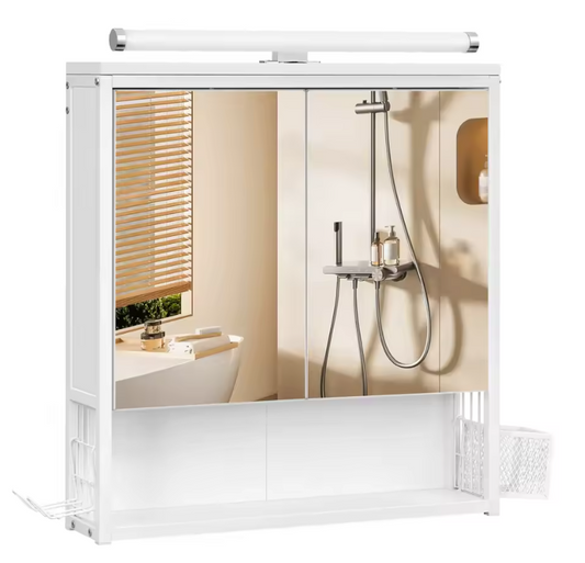 LED Badkamer Spiegelkast – Wandkast met Verstelbare Plank en Opbergbakken