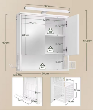 LED Badkamer Spiegelkast – Wandkast met Verstelbare Plank en Opbergbakken