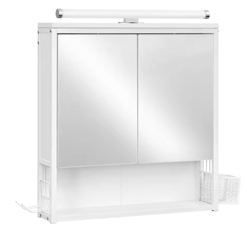 LED Badkamer Spiegelkast – Wandkast met Verstelbare Plank en Opbergbakken