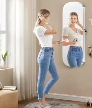 Wandgemonteerde Sieradenkast met Spiegel en LED-Verlichting – MDF, 108 cm