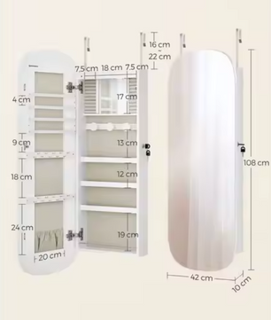 Wandgemonteerde Sieradenkast met Spiegel en LED-Verlichting – MDF, 108 cm