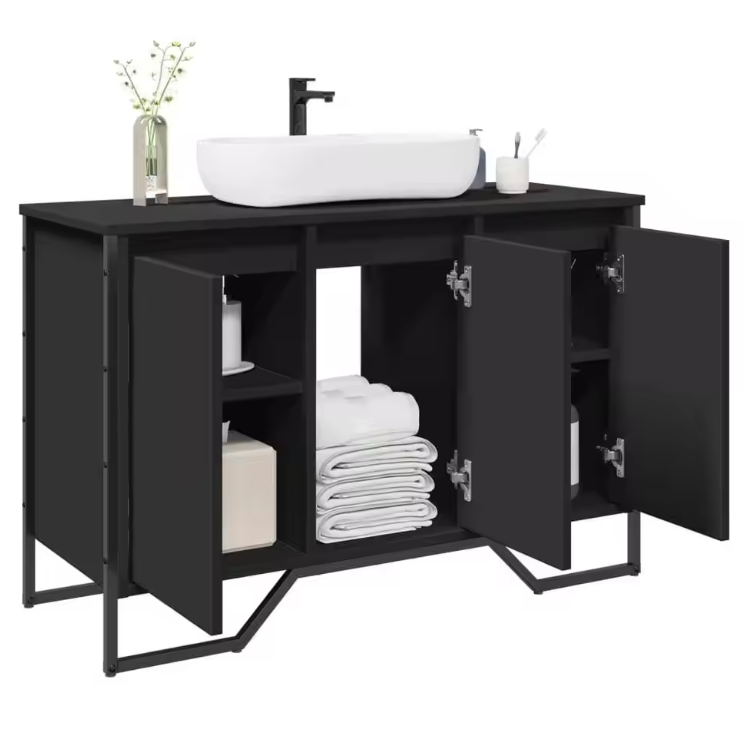 Zwarte Onderkast voor Wasbak – Houten Opbergkast 91×35×60 cm