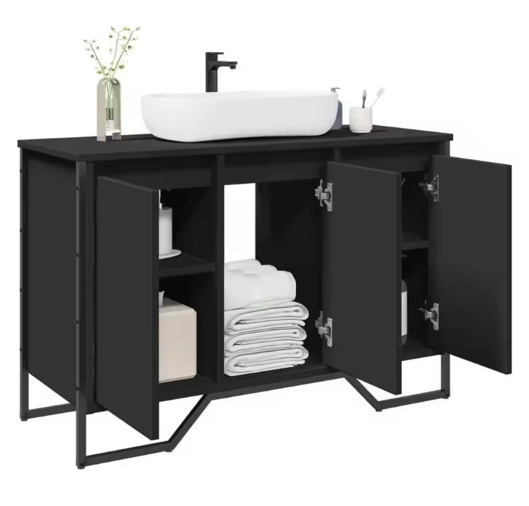 Zwarte Onderkast voor Wasbak – Houten Opbergkast 91×35×60 cm
