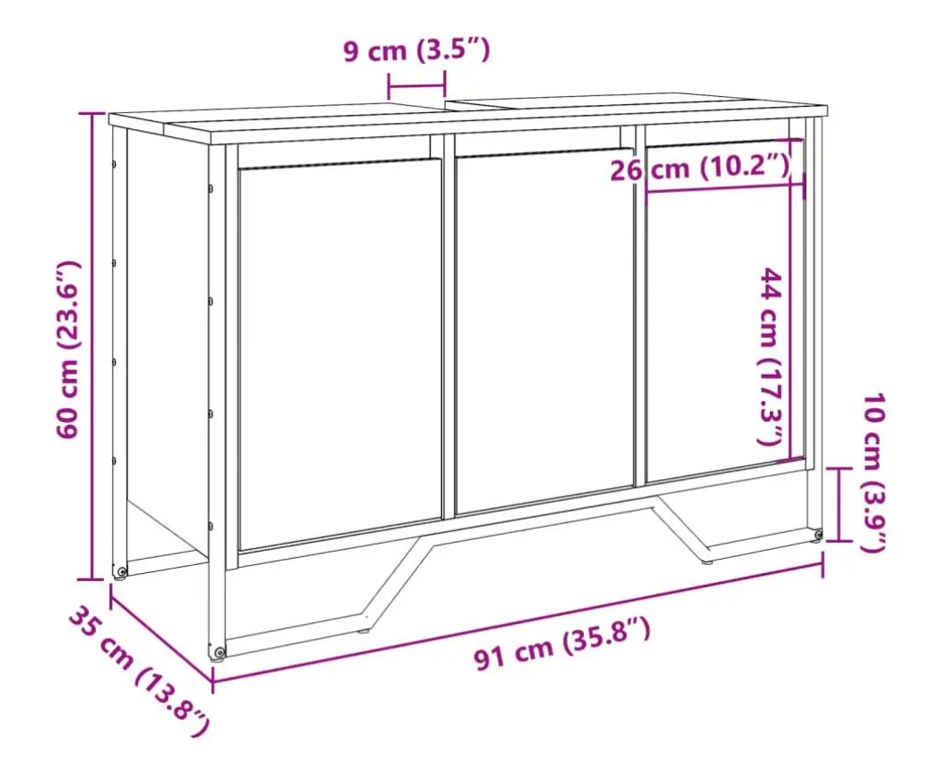 Zwarte Onderkast voor Wasbak – Houten Opbergkast 91×35×60 cm