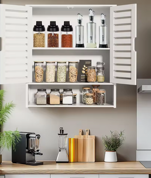 Bamboe Wandkast voor Badkamer – Dubbele Deuren en Opbergrekken, 59×20.5×66.5 cm