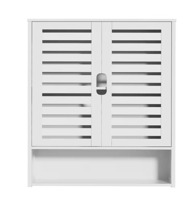 Bamboe Wandkast voor Badkamer – Dubbele Deuren en Opbergrekken, 59×20.5×66.5 cm