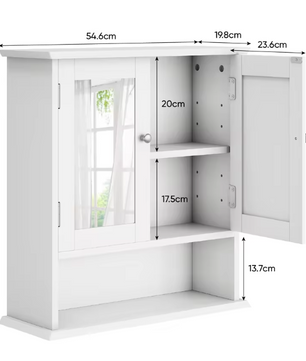 Witte Badkamerkast met Spiegel – Wandkast met Verstelbare Plank en Open Opbergvak