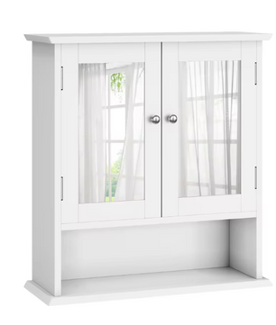 Witte Badkamerkast met Spiegel – Wandkast met Verstelbare Plank en Open Opbergvak