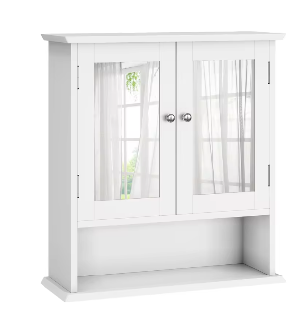 Witte Badkamerkast met Spiegel – Wandkast met Verstelbare Plank en Open Opbergvak