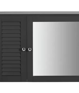 Hangende Badkamerkast met Spiegel – MDF, 5 Opbergniveaus en Lameldeur