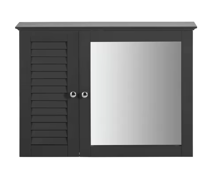 Hangende Badkamerkast met Spiegel – MDF, 5 Opbergniveaus en Lameldeur