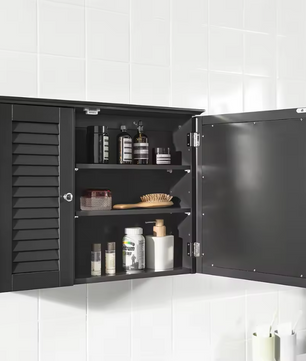 Hangende Badkamerkast met Spiegel – MDF, 5 Opbergniveaus en Lameldeur