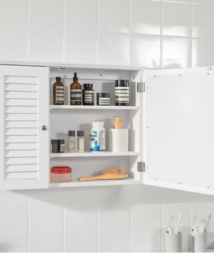 Hangende Badkamerkast met Spiegel – MDF, 5 Opbergniveaus en Lameldeur