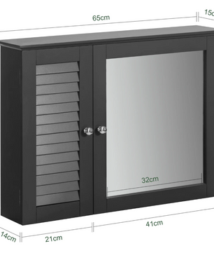 Hangende Badkamerkast met Spiegel – MDF, 5 Opbergniveaus en Lameldeur