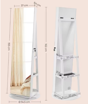 Draaibare Sieradenkast met Spiegel – LED, Slot en Veel Opbergruimte