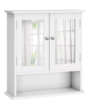 Witte Badkamerkast met Spiegel – Wandkast met Verstelbare Plank en Open Schap