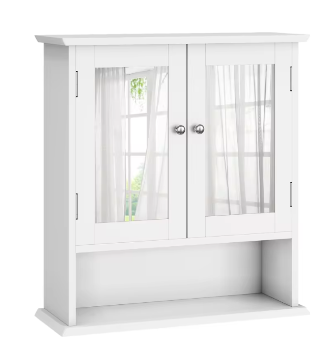 Witte Badkamerkast met Spiegel – Wandkast met Verstelbare Plank en Open Schap